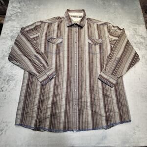 Blue Shirt Mens 2XLT Brown Striped Pearl Snap Western Stretch Long Sleeve